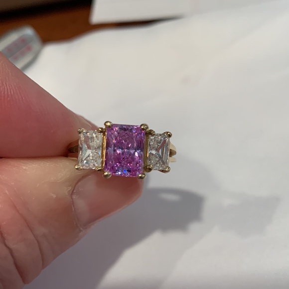 10k Gold CZ and Pink Topaz Ring - Picture 3 of 10